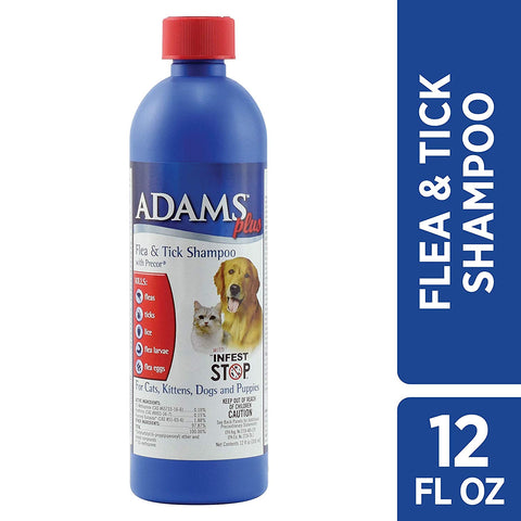 Adams Plus Flea and Tick Shampoo with Precor for Cats and Dogs 12 ounces